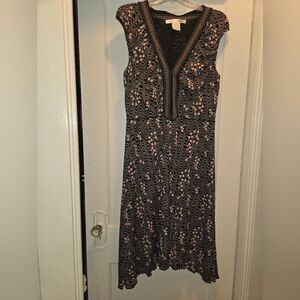 BNWOT Max Studio Dark Navy Blue & Pink Swirl Dot Asymmetrical Hem Dress Sz L